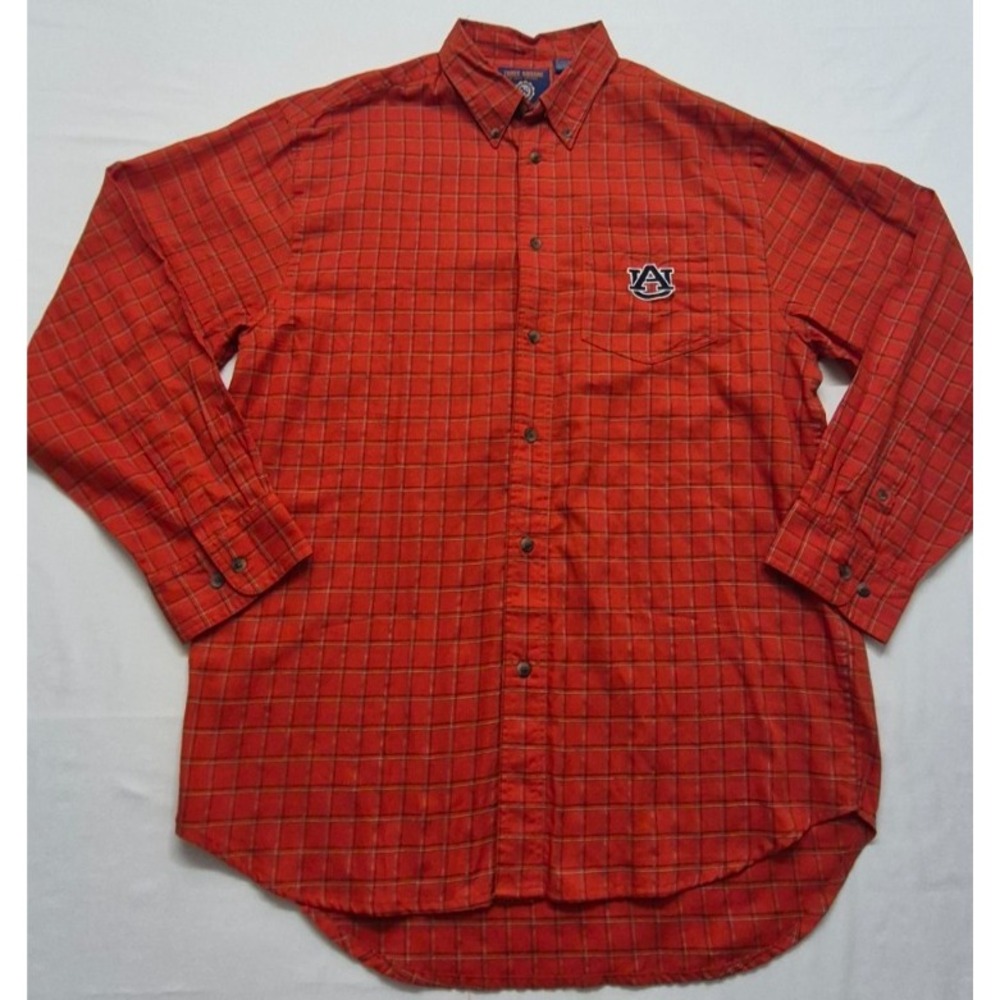Auburn Tigers men's orange/blue plaid LS button up shirt XL game day/embroidered